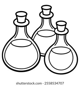 Potion Bottles Vector Line Art Icon.