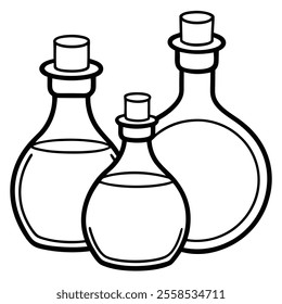 Potion Bottles Vector Line Art Icon.