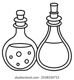 Potion Bottles Vector Line Art Icon.