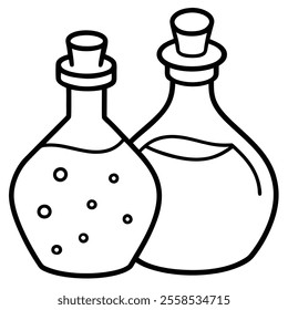 Potion Bottles Vector Line Art Icon.