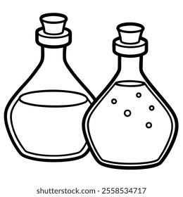 Potion Bottles Vector Line Art Icon.