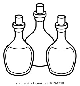 Potion Bottles Vector Line Art Icon.