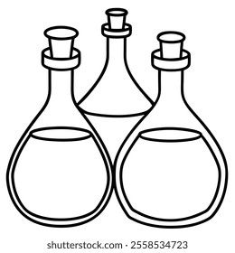 Potion Bottles Vector Line Art Icon.