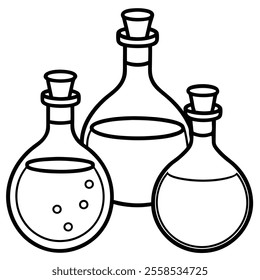 Potion Bottles Vector Line Art Icon.