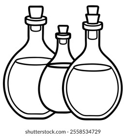 Potion Bottles Vector Line Art Icon.