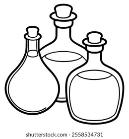 Potion Bottles Vector Line Art Icon.