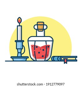 Potion candle and book vector illustration. Potion concept isolated on white background. Suitable for banner, icon, web landing page and more.