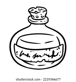 Potion cartoon bottle icon. Bottle jar outline comic style image. Hand drawn lineart illustration for prints, designs, cards. On white background. Web, mobile, infographics