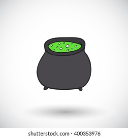 Potion cauldron sketch. Hand-drawn magic icon with round shadow. Halloween. Doodle drawing. Vector illustration