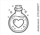 Potion Coloring Page - Cute Heart Bottle Printable Coloring Sheet