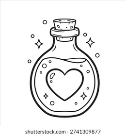 Potion Coloring Page - Cute Heart Bottle Printable Coloring Sheet