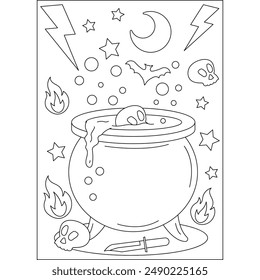 potion cute monster coloring book page for ui, ux, web, app, brochure, flyer and presentation design, etc.