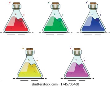 Potion of five colors in bottles