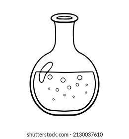 Potion glass bottle sketch. Alchemist magic elixir, love poison. Isolated vector illustration