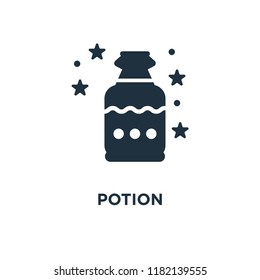 Potion icon. Black filled vector illustration. Potion symbol on white background. Can be used in web and mobile.