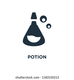 Potion icon. Black filled vector illustration. Potion symbol on white background. Can be used in web and mobile.