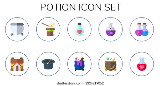 potion icon set. 10 flat potion icons.  Simple modern icons about  - cauldron, spooky, magician, elixir, potions