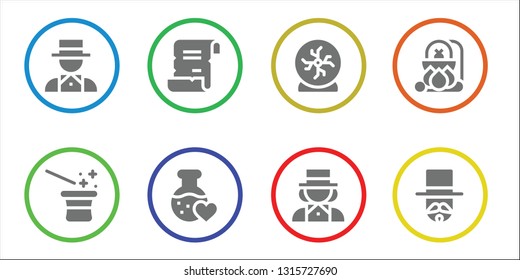potion icon set. 8 filled potion icons.  Simple modern icons about  - Magician, Spell, Love potion, Crystal ball, Cauldron