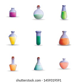 Potion icon set. Cartoon set of 9 potion vector icons for web design isolated on white background