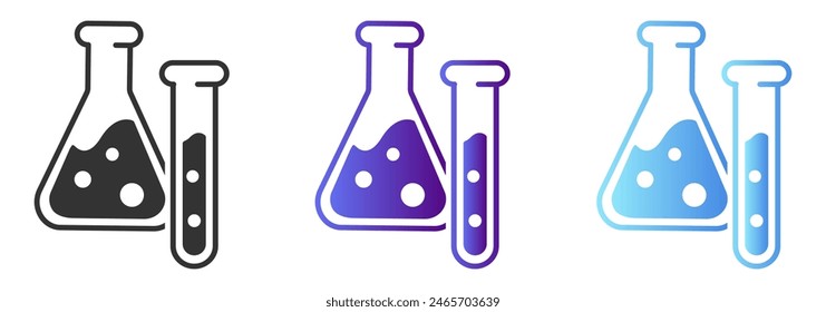 Potion icon set. Color flask vector sign. Poison symbol. Glass with liquid chemical pictogram. Magic drink illustration.