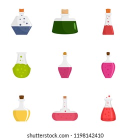Potion icon set. Flat set of 9 potion vector icons for web design