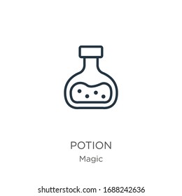 Potion icon. Thin linear potion outline icon isolated on white background from magic collection. Line vector sign, symbol for web and mobile