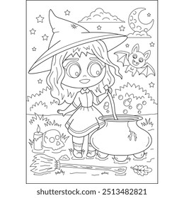 potion kawaii witch halloween coloring book page for kids and adults creative coloring mindful relaxation activity