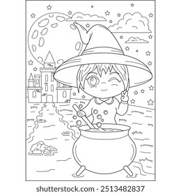 potion kawaii witch halloween coloring book page for kids and adults creative coloring mindful relaxation activity