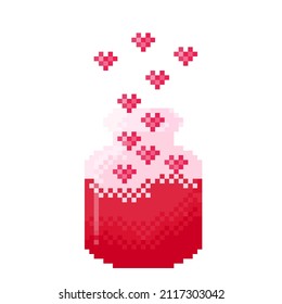 Potion of love, pixel art. Vector illustration. Valentine's Day.