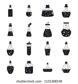 Potion magic bottle icons set. Simple illustration of 16 potion magic bottle vector icons for web