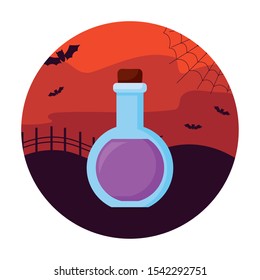 potion magic of halloween with bats flying vector illustration
