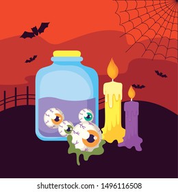 potion magic with icons in scene halloween
