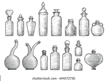 Potion  medicine bottle illustration  drawing  engraving  ink  line art  vector