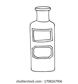 Potion, medicine, elixir, extracts, essential oil, medicine bottle illustration, drawing, engraving, ink line vector Antique vintage liquid filled bottles