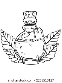 potion outline illustration for coloring book. magic potion illustration. chemical toxic poison. liquid alchemy.
