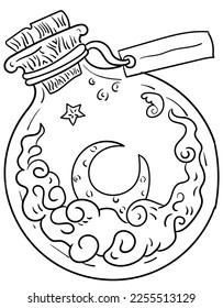 potion outline illustration for coloring book. magic potion illustration. chemical toxic poison. liquid alchemy.