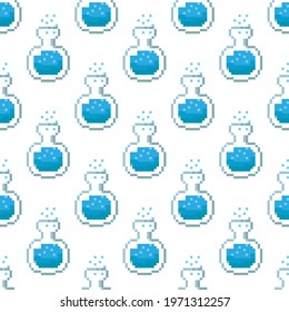 Potion pattern pixel art. Seamless pattern. Pixel art potion pattern. 