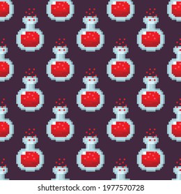 Potion pattern pixel art. Seamless pattern. Pixel art potion pattern. 