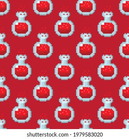 Potion pattern pixel art. Seamless pattern. Pixel art potion pattern.