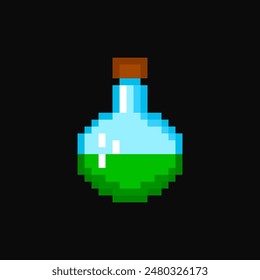 Potion pixel item for game interface, potion game element, potion, 8 bit resource.