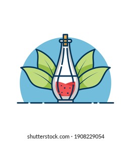 Potion and plant in the back vector illustration. Potion concept isolated on white background. Suitable for banner, icon, web landing page and more.