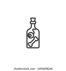 Potion preparation bottle line icon. linear style sign for mobile concept and web design. Witch bottle with eyeball and human bone outline vector icon. Symbol, logo illustration. Vector graphics