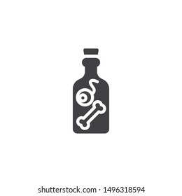 Potion preparation bottle vector icon. filled flat sign for mobile concept and web design. Witch bottle with eyeball and human bone glyph icon. Symbol, logo illustration. Vector graphics