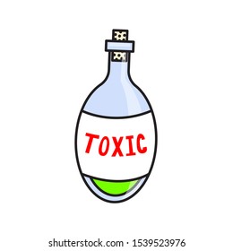 Potion in a test tube on a white background. Magic potion. Vector clipart. Toxic green liquid in the cylinder.