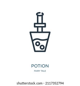 potion thin line icon. halloween, holiday linear icons from fairy tale concept isolated outline sign. Vector illustration symbol element for web design and apps.