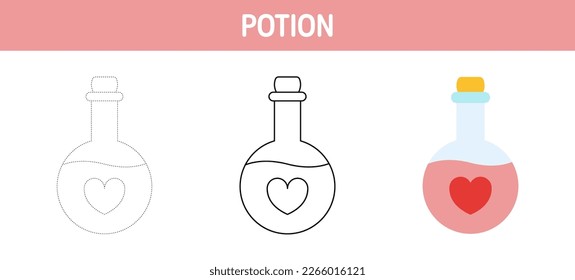 Potion tracing and coloring worksheet for kids