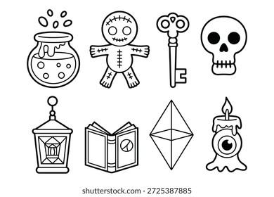 Potion voodoo doll key skull lantern book crystal candle