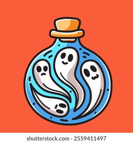 Potion Witch Bottle Vector Cartoon Illustration. Scary Object Icon Concept Isolated Premium Vector. Flat Cartoon Concept for Halloween. Cute Doodle Cartoon Illustration Style. Suitable for Any Project