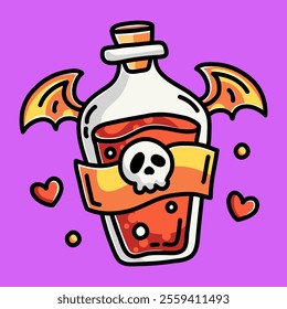 Potion Witch Vector Cartoon Illustration. Scary Object Icon Concept Isolated Premium Vector. Flat Cartoon Concept for Halloween. Cute Doodle Cartoon Illustration Style. Suitable for Any Project