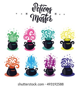 Potions Master - set of colorful magic potions icons
